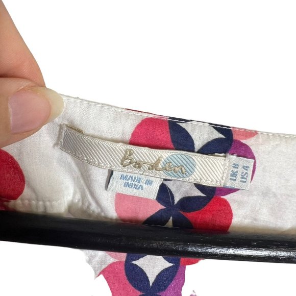 Boden White Multicolor Circle Print Wide Shoulder V Neck Long Tunic Top 4 - Picture 4 of 9